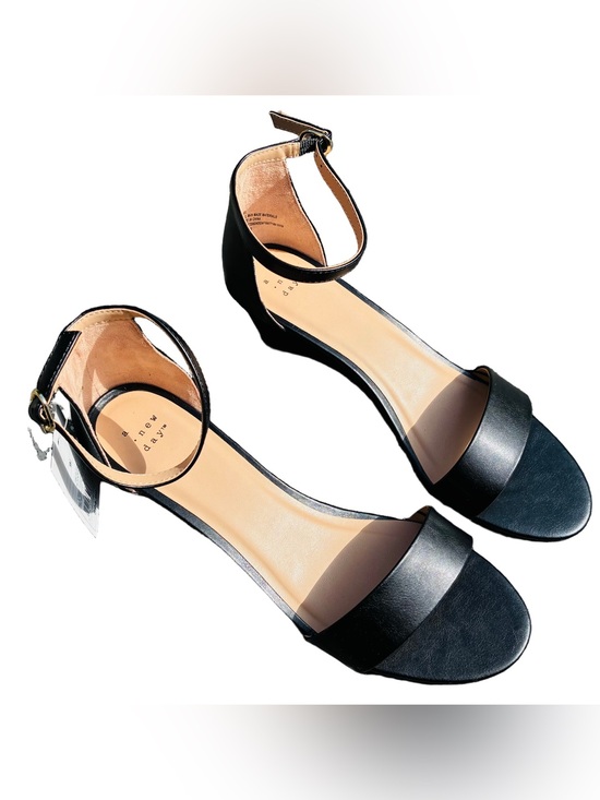 a new day Shoes - A New Day Black Ankle-Strap low wedge Sandals women 8.5